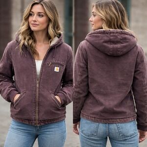 Carhartt WJ141 DWN Womens Sierra Sherpa Lined Sandstone Jacket Dark Wine Medium